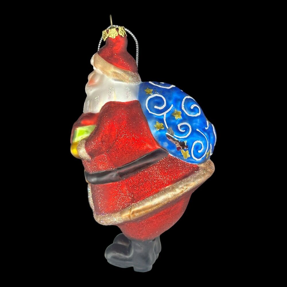 Blown Glass Santa Claus Starry Night Sack Presents Christmas Ornament 5" T - Picture 4 of 9